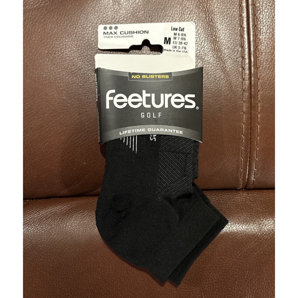 1 Pair Siz M Feetures Golf Max Cushion Low Cut Socks No Blisters M 6-8.5 W 7-9.5